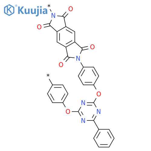 Poly[(5,7-dihydro-1,3,5,7-tetraoxobenzo[1,2-c:4,5-c']dipyrrole-2,6(1H,3H)-diyl)-1,4-phenyleneoxy(6-phenyl-1,3,5-triazine-2,4-diyl)oxy-1,4-phenylene] structure