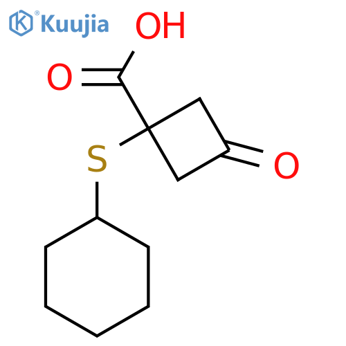 1-(Cyclohexylsulfanyl)-3-oxocyclobutane-1-carboxylic acid structure
