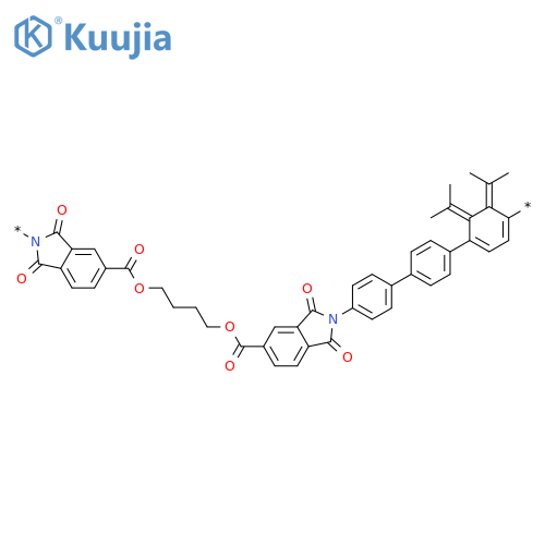 Poly[(1,3-dihydro-1,3-dioxo-2H-isoindole-2,5-diyl)carbonyloxy-1,4-butanediyloxycarbonyl(1,3-dihydro-1,3-dioxo-2H-isoindole-5,2-diyl)-1,4-phenylene(1-methylethylidene)-1,4-phenylene(1-methylethylidene)-1,4-phenylene] structure