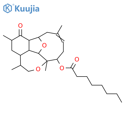 Octanoic acid,(2R,2aS,4S,5aR,6S,9R,9aR,9bR,10S,12E)-2a,3,4,5,5a,6,7,9,9a,9b-decahydro-4,6,9,13-tetramethyl-3-oxo-2,9-[2]penteno-2H-furo[2,3,4-ef][3]benzoxepin-10-ylester, rel-(-)- (9CI) structure