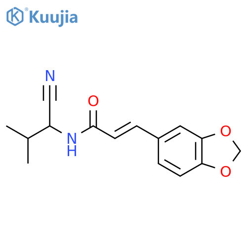 3-(1,3-dioxaindan-5-yl)-N-(1-cyano-2-methylpropyl)prop-2-enamide structure
