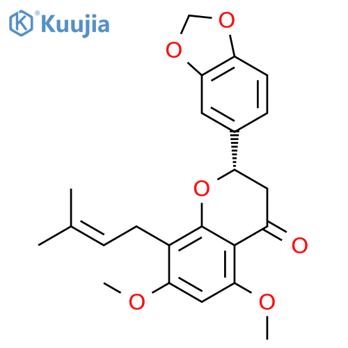 4H-1-Benzopyran-4-one,2-(1,3-benzodioxol-5-yl)-2,3-dihydro-5,7-dimethoxy-8-(3-methyl-2-buten-1-yl)-,(2S)- structure