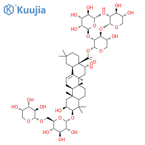 Olean-12-en-28-oicacid, 3-[(6-O-a-L-arabinopyranosyl-b-D-glucopyranosyl)oxy]-2,16-dihydroxy-,O-b-D-xylopyranosyl-(1&reg;4)-O-6-deoxy-a-L-mannopyranosyl-(1&reg;2)-b-D-xylopyranosyl ester, (2b,3b,16a)- (9CI) structure
