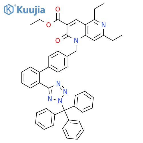 1,6-Naphthyridine-3-carboxylic acid,5,7-diethyl-1,2-dihydro-2-oxo-1-[[2'-[2-(triphenylmethyl)-2H-tetrazol-5-yl][1,1'-biphenyl]-4-yl]methyl]-, ethyl ester structure
