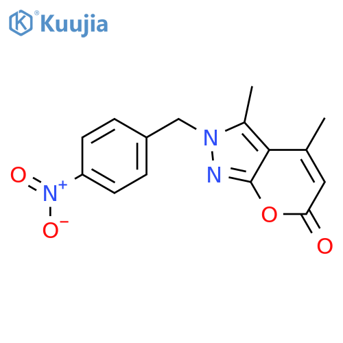 Pyrano[2,3-c]pyrazol-6(2H)-one, 3,4-dimethyl-2-[(4-nitrophenyl)methyl]- structure