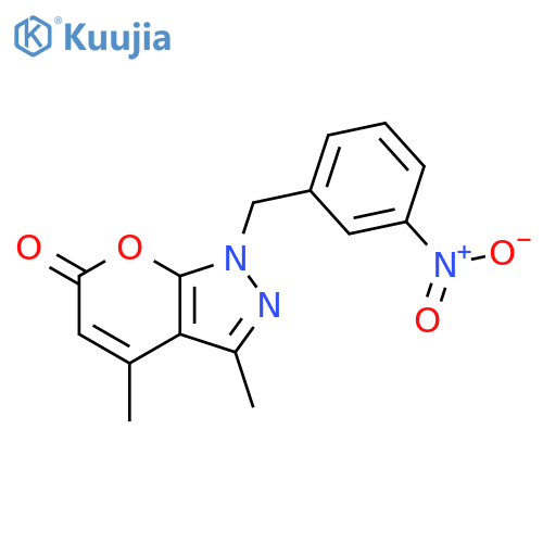 Pyrano[2,3-c]pyrazol-6(1H)-one, 3,4-dimethyl-1-[(3-nitrophenyl)methyl]- structure