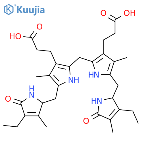 21H-Biline-8,12-dipropanoicacid,2,17-diethyl-1,4,5,10,15,16,19,22,23,24-decahydro-3,7,13,18-tetramethyl-1,19-dioxo-(9CI) structure