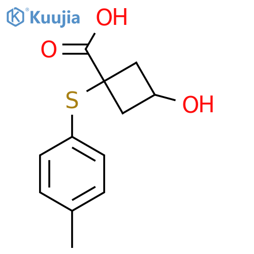 3-Hydroxy-1-[(4-methylphenyl)sulfanyl]cyclobutane-1-carboxylic acid structure
