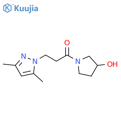 3-(3,5-dimethyl-1H-pyrazol-1-yl)-1-(3-hydroxypyrrolidin-1-yl)propan-1-one structure