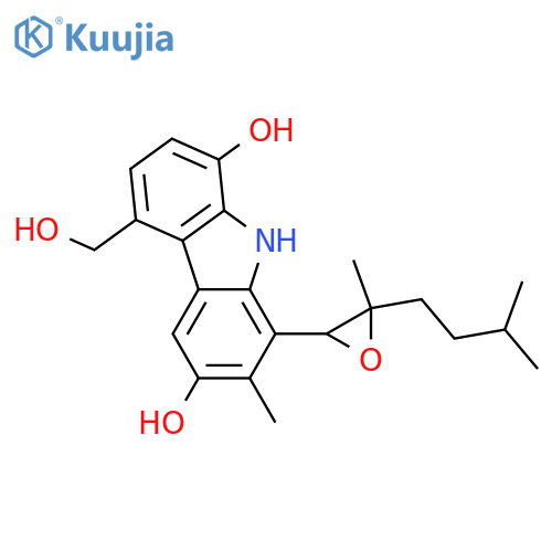 9H-Carbazole-1,6-diol, 4-(hydroxymethyl)-7-methyl-8-(3-methyl-3-(3-methylbutyl)oxiranyl)- structure