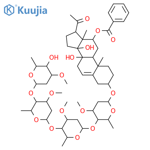 Pregn-5-en-20-one, 12-(benzoyloxy)-3-[(O-2,6-dideoxy-3-O-methyl-β-D-arabino-hexopyranosyl-(1→4)-O-2,6-dideoxy-3-O-methyl-β-D-arabino-hexopyranosyl-(1→4)-O-2,6-dideoxy-3-O-methyl-β-D-ribo-hexopyranosyl-(1→4)-2,6-dideoxy-3-O-methyl-β-D-ribo-hexopyranosyl)oxy]-8,14-dihydroxy-, (3β,12β,14β,17α)- structure