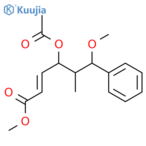 2-Hexenoic acid, 4-(acetyloxy)-6-methoxy-5-methyl-6-phenyl-, methylester, (2E,4S,5S,6R)- structure