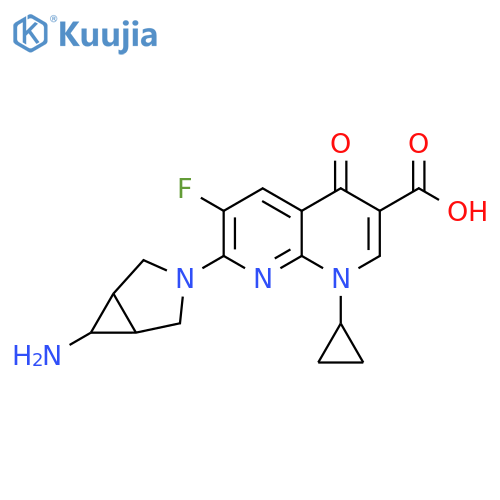 1,8-Naphthyridine-3-carboxylicacid,7-(6-amino-3-azabicyclo[3.1.0]hex-3-yl)-1-cyclopropyl-6-fluoro-1,4-dihydro-4-oxo-,(1a,5a,6a)- (9CI) structure