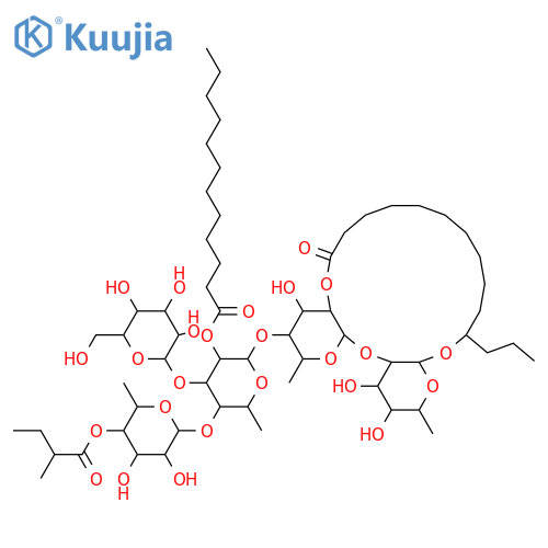 Tetradecanoic acid,11-[[O-6-deoxy-4-O-[(2S)-2-methyl-1-oxobutyl]-a-L-mannopyranosyl-(1&reg;4)-O-[b-D-glucopyranosyl-(1&reg;3)]-O-6-deoxy-2-O-(1-oxododecyl)-a-L-mannopyranosyl-(1&reg;4)-O-6-deoxy-a-L-mannopyranosyl-(1&reg;2)-6-deoxy-b-D-galactopyranosyl]oxy]-, intramol. 1,2''-ester,(11S)- (9CI) structure