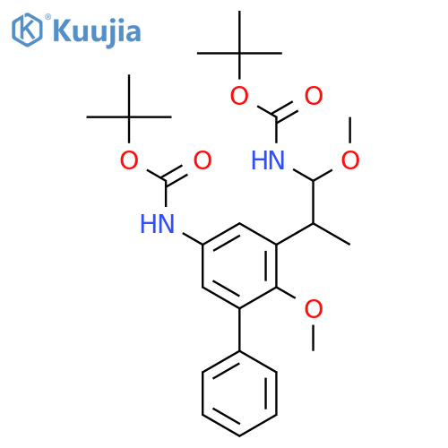 Carbamic acid, N-[(1S,2S)-2-[5-[[(1,1-dimethylethoxy)carbonyl]amino]-2-methoxy[1,1-biphenyl]-3-yl]-1-methoxypropyl]-, 1,1-dimethylethyl ester structure