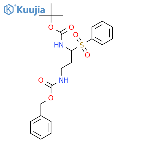 Carbamic acid, N-[3-[[(1,1-dimethylethoxy)carbonyl]amino]-3-(phenylsulfonyl)propyl]-, phenylmethyl ester structure