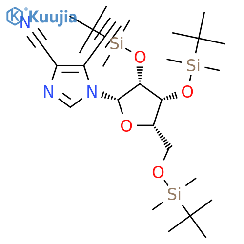 5-Ethynyl-1-(2’,3’,5’-tri-O-tert-butyldimethylsilyl-β-D-ribofuranosyl)imidazo-4-carbonitrile structure