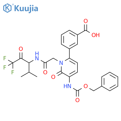 Benzoic acid,3-[1,6-dihydro-6-oxo-1-[2-oxo-2-[[3,3,3-trifluoro-1-(1-methylethyl)-2-oxopropyl]amino]ethyl]-5-[[(phenylmethoxy)carbonyl]amino]-2-pyridinyl]- structure