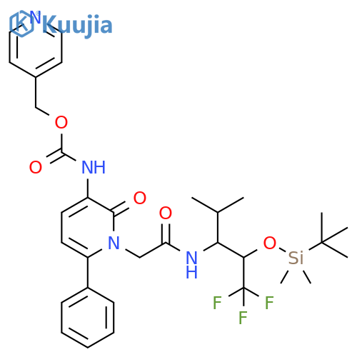 Carbamic acid, [1-[2-[[2-[[(1,1-dimethylethyl)dimethylsilyl]oxy]-3,3,3-trifluoro-1-(1-methylethyl)propyl]amino]-2-oxoethyl]-1,2-dihydro-2-oxo-6-phenyl-3-pyridinyl]-, 4-pyridinylmethyl ester (9CI) structure