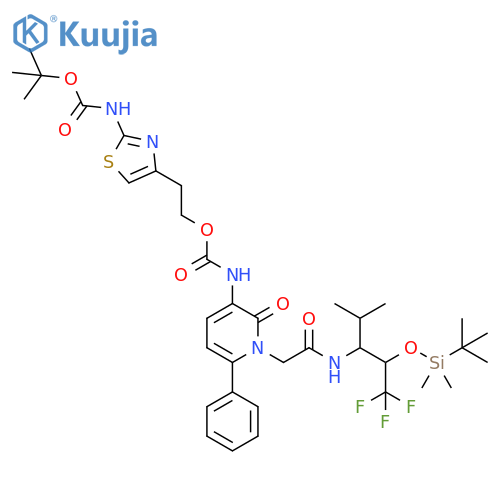 Carbamic acid, [1-[2-[[2-[[(1,1-dimethylethyl)dimethylsilyl]oxy]-3,3,3-trifluoro-1-(1-methylethyl)propyl]amino]-2-oxoethyl]-1,2-dihydro-2-oxo-6-phenyl-3-pyridinyl]-, 2-[2-[[(1,1-dimethylethoxy)carbonyl]amino]-4-thiazolyl]ethyl ester (9CI) structure