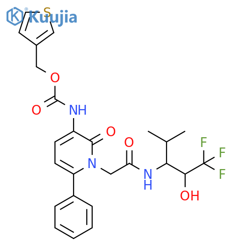 Carbamic acid,[1,2-dihydro-2-oxo-1-[2-oxo-2-[[3,3,3-trifluoro-2-hydroxy-1-(1-methylethyl)propyl]amino]ethyl]-6-phenyl-3-pyridinyl]-, 3-thienylmethyl ester structure