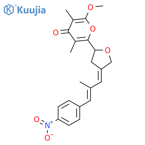 (Z,E)-2-methoxy-3,5-dimethyl-6-{tetrahydro-4-[2-methyl-3-(4-nitrophenyl)-2-propenylidene]-2-furanyl}-4H-pyran-4-one structure