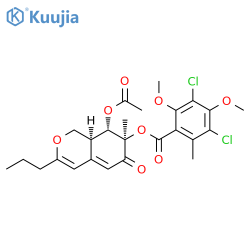 Benzoic acid,3,5-dichloro-2,4-dimethoxy-6-methyl-,(7R,8S,8aS)-8-(acetyloxy)-6,7,8,8a-tetrahydro-7-methyl-6-oxo-3-propyl-1H-2-benzopyran-7-ylester structure