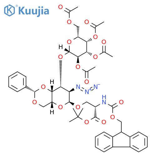 3-O-(2,3,4,6-Tetra-O-acetyl-b-D-galactopyranosyl)-2-azido-4,6-O-benzylidene-2-deoxy-a-D-galactopyranosyl-Fmoc serine tert-butyl ester structure