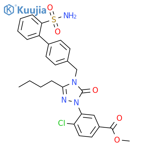 Benzoic acid, 3-[4-[[2'-(aminosulfonyl)[1,1'-biphenyl]-4-yl]methyl]-3-butyl-4,5-dihydro-5-oxo-1H-1,2,4-triazol-1-yl]-4-chloro-, methyl ester structure