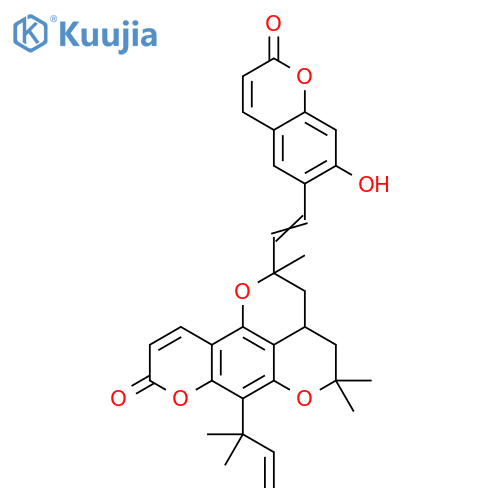 2H,9H-Dipyrano[4,3,2-de:3',2'-g][1]benzopyran-9-one, 7-(1,1-dimethyl-2-propenyl)-3,3a,4,5-tetrahydro-2-[2-(7-hydroxy-2-oxo-2H-1-benzopyran-6-yl)ethenyl]-2,5,5-trimethyl- (9CI) structure