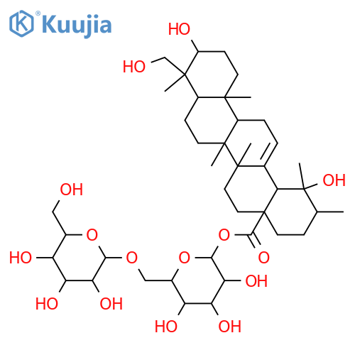 Urs-12-en-28-oic acid, 3,19,23-trihydroxy-, 6-O-α-D-glucopyranosyl-β-D-glucopyranosyl ester, (3β,4α)- structure