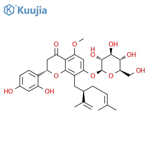(2S)-2-(2,4-Dihydroxyphenyl)-7-(β-D-glucopyranosyloxy)-2,3-dihydro-5-methoxy-8-[(2R)-5-methyl-2-(1-methylethenyl)-4-hexen-1-yl]-4H-1-benzopyran-4-one structure