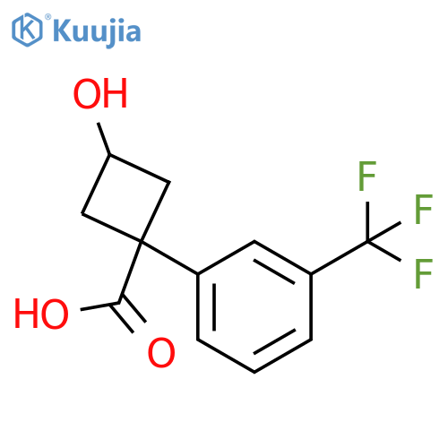 3-hydroxy-1-3-(trifluoromethyl)phenylcyclobutane-1-carboxylic acid structure