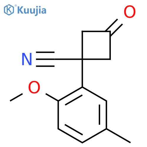 1-(2-methoxy-5-methylphenyl)-3-oxocyclobutane-1-carbonitrile structure