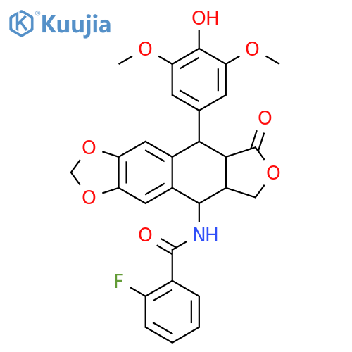 2-fluoro-N-[(5S,5aS,8aR,9R)-9-(4-hydroxy-3,5-dimethoxyphenyl)-8-oxo-5,5a,6,8,8a,9-hexahydrofuro[3',4':6,7]naphtho[2,3-d][1,3]dioxol-5-yl]benzamide structure