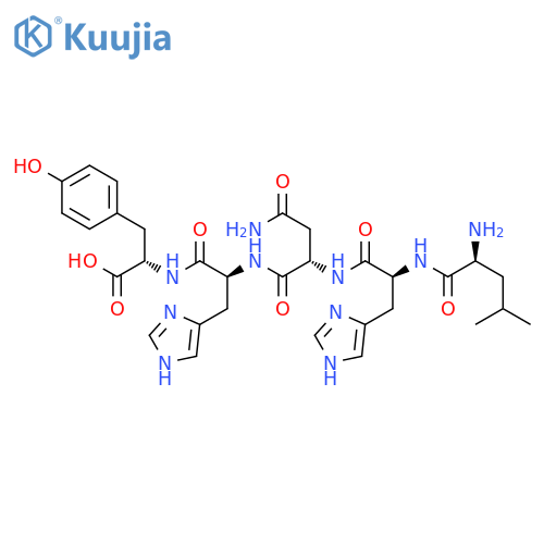 L-Tyrosine, N-[N-[N2-(N-L-leucyl-L-histidyl)-L-asparaginyl]-L-histidyl]- structure
