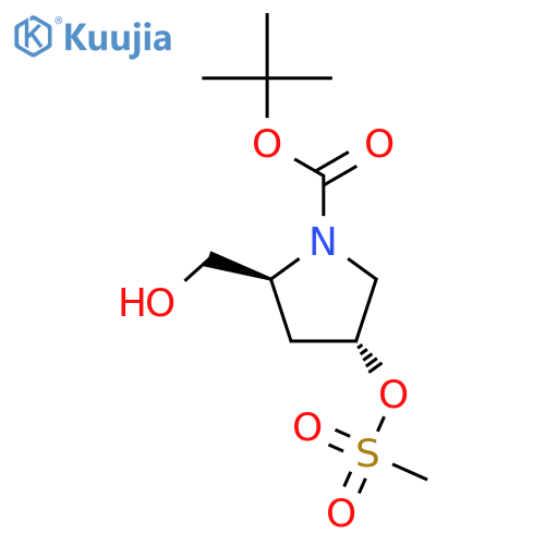 tert-butyl (2S,4R)-2-(hydroxymethyl)-4-(methanesulfonyloxy)pyrrolidine-1-carboxylate structure