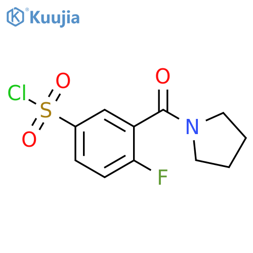4-fluoro-3-(pyrrolidine-1-carbonyl)benzene-1-sulfonyl chloride structure
