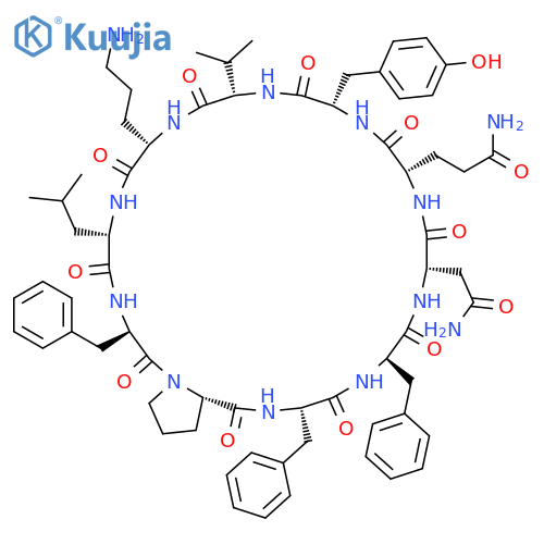 Cyclo(L-asparaginyl-L-glutaminyl-L-tyrosyl-L-valyl-L-ornithyl-L-leucyl-D-phenylalanyl-L-prolyl-L-phenylalanyl-D-phenylalanyl) structure
