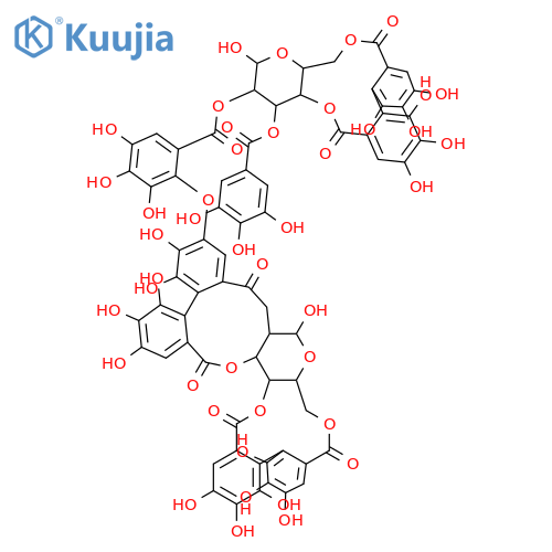 D-Glucose, cyclic 2&reg;2:3&reg;2'-[(1S)-4-(6-carboxy-2,3,4-trihydroxyphenoxy)-4',5,5',6,6'-pentahydroxy[1,1'-biphenyl]-2,2'-dicarboxylate]cyclic 4,6-[(1S)-4,4',5,5',6,6'-hexahydroxy[1,1'-biphenyl]-2,2'-dicarboxylate],2-ester with D-glucose cyclic4,6-[(1S)-4,4',5,5',6,6'-hexahydroxy[1,1'-biphenyl]-2,2'-dicarboxylate]3-(3,4,5-trihydroxybenzoate) (9CI) structure