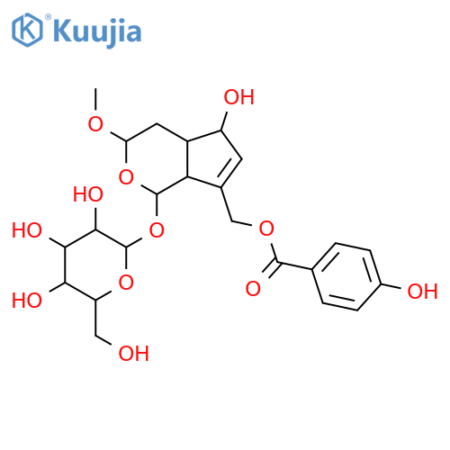 b-D-Glucopyranoside,1,3,4,4a,5,7a-hexahydro-5-hydroxy-7-[[(4-hydroxybenzoyl)oxy]methyl]-3-methoxycyclopenta[c]pyran-1-yl,(1S,3R,4aR,5S,7aS)- (9CI) structure