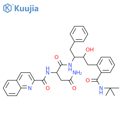 Butanediamide,N1-[(1S,2R)-3-[2-[[(1,1-dimethylethyl)amino]carbonyl]phenyl]-2-hydroxy-1-(phenylmethyl)propyl]-2-[(2-quinolinylcarbonyl)amino]-,(2S)- structure