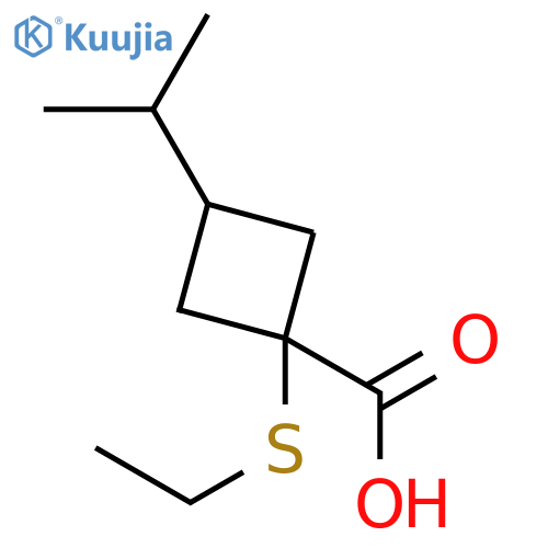 1-(ethylsulfanyl)-3-(propan-2-yl)cyclobutane-1-carboxylic acid structure