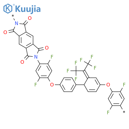 Poly[(5,7-dihydro-1,3,5,7-tetraoxobenzo[1,2-c:4,5-c']dipyrrole-2,6(1H,3H)-diyl)(2,5-difluoro-1,4-phenylene)oxy-1,4-phenylene[2,2,2-trifluoro-1-(trifluoromethyl)ethylidene]-1,4-phenyleneoxy(2,5-difluoro-1,4-phenylene)] structure
