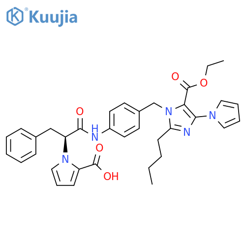 1H-Imidazole-5-carboxylic acid,2-butyl-1-[[4-[[2-(2-carboxy-1H-pyrrol-1-yl)-1-oxo-3-phenylpropyl]amino]phenyl]methyl]-4-(1H-pyrrol-1-yl)-, 5-ethyl ester, (S)- structure