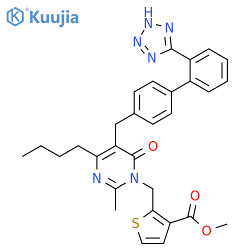 3-Thiophenecarboxylicacid,2-[[4-butyl-2-methyl-6-oxo-5-[[2'-(2H-tetrazol-5-yl)[1,1'-biphenyl]-4-yl]methyl]-1(6H)-pyrimidinyl]methyl]-,methyl ester structure