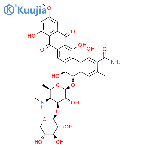 (5S,6S)-1,6,9,14-Tetrahydroxy-5-[(2S,3R,4S,5S,6R)-3-hydroxy-6-methyl-5-(methylamino)-4-[(2S,3R,4S,5R)-3,4,5-trihydroxyoxan-2-yl]oxyoxan-2-yl]oxy-11-methoxy-3-methyl-8,13-dioxo-5,6-dihydrobenzo[a]tetracene-2-carboxamide structure