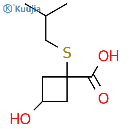 3-hydroxy-1-(2-methylpropyl)sulfanylcyclobutane-1-carboxylic acid structure