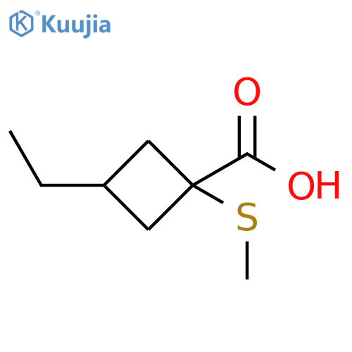 3-ethyl-1-(methylsulfanyl)cyclobutane-1-carboxylic acid structure
