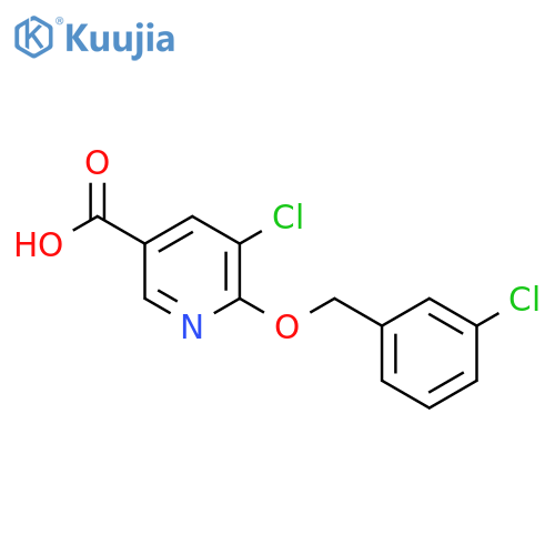 5-chloro-6-(3-chlorophenyl)methoxypyridine-3-carboxylic acid structure